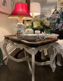 Painted Vintage Coffee Table w/ Glass Tray Top