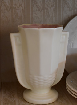 Vintage Creamware Vase w/ Pink Interior