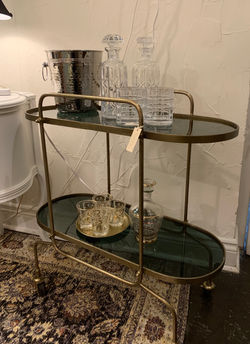 Tow-Tiered Smokey Glass & Brass Bar Cart