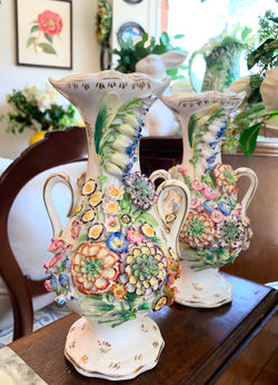 Vintage Ornate Capodimonte Porcelain Vases