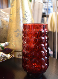 Vintage Ruby Red Bubble Glass Vase