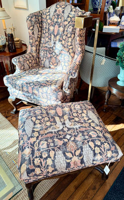 Upholstered Wing Back Chair and Ottoman