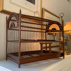 Vintage Wooden Birdcase with Stainglass