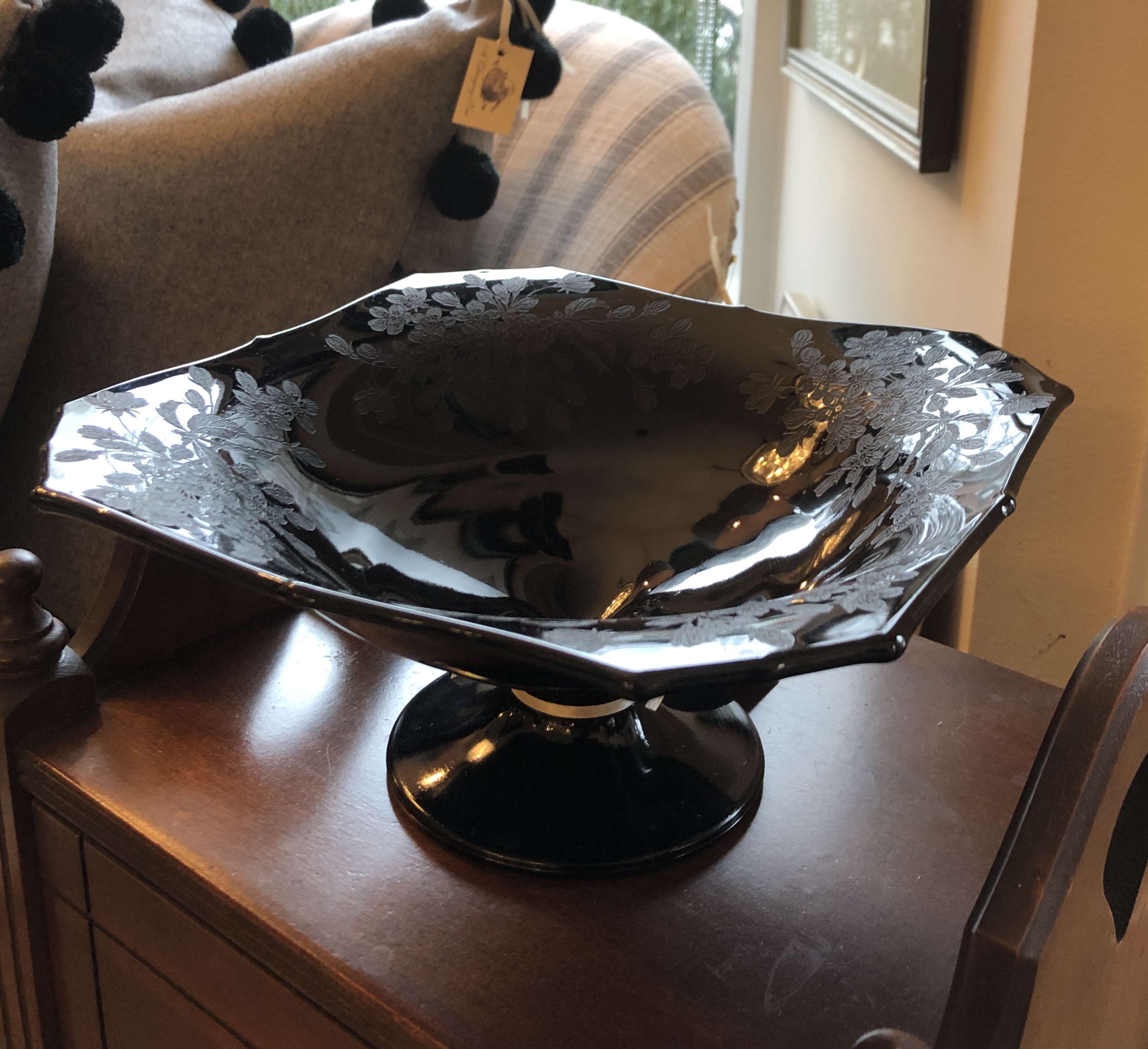 Rare Etched Depression Glass Compote