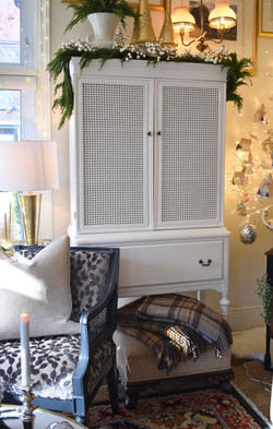 Vintage Painted Cane Front Hutch