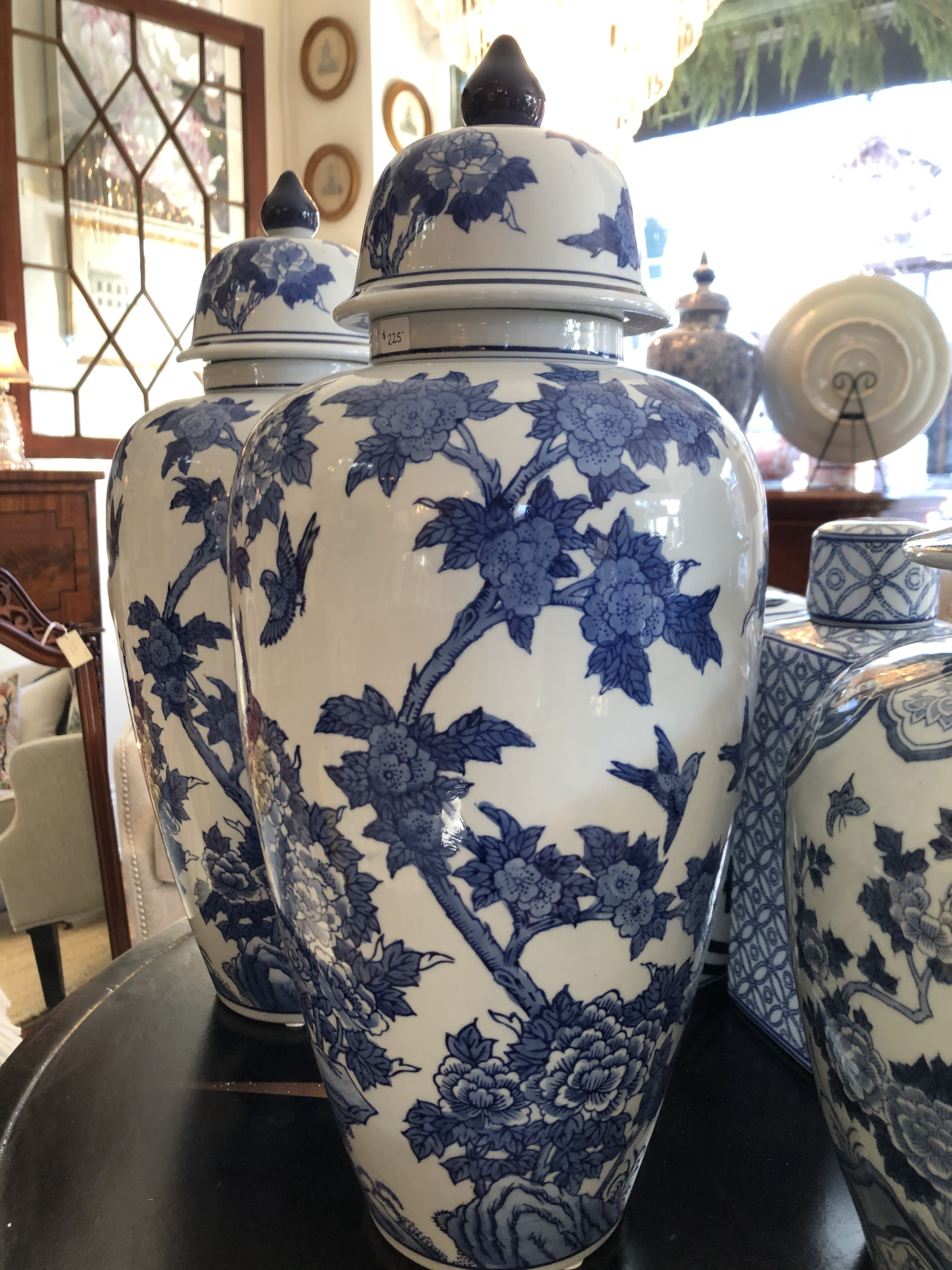 Tall Blue Floral Ginger Jar