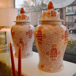 Large Coral Chinoiserie Urn