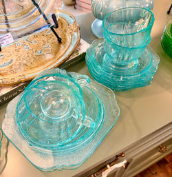 Aqua Etched Depression Glass Teacup & Saucer