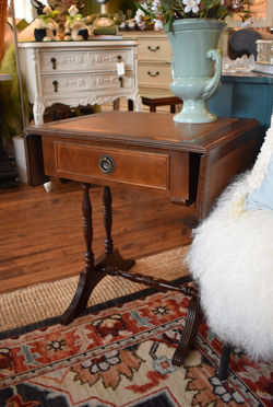 Vintage Leather Top End Table w/ Flip Sides