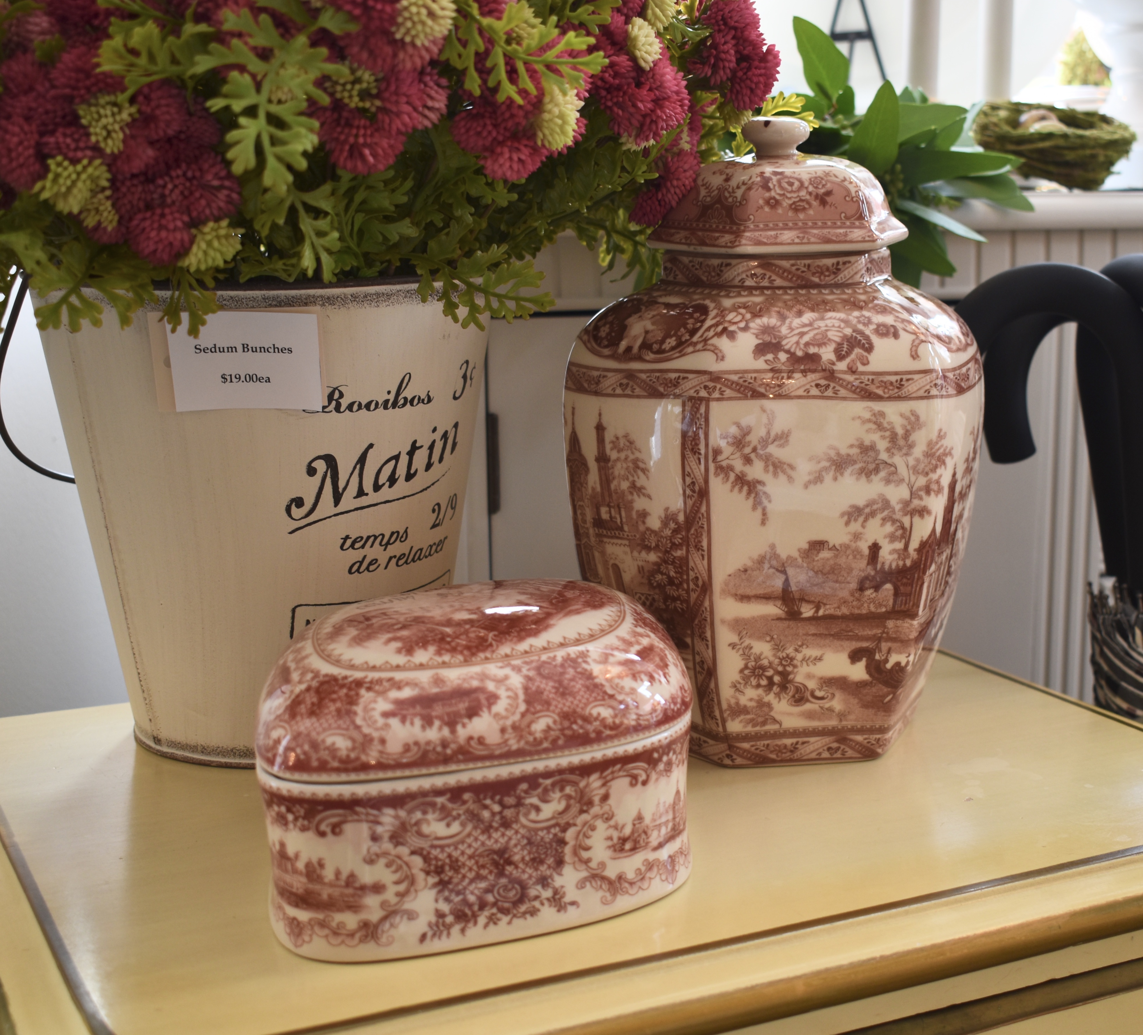 Ceramic Transferware Box & Urn