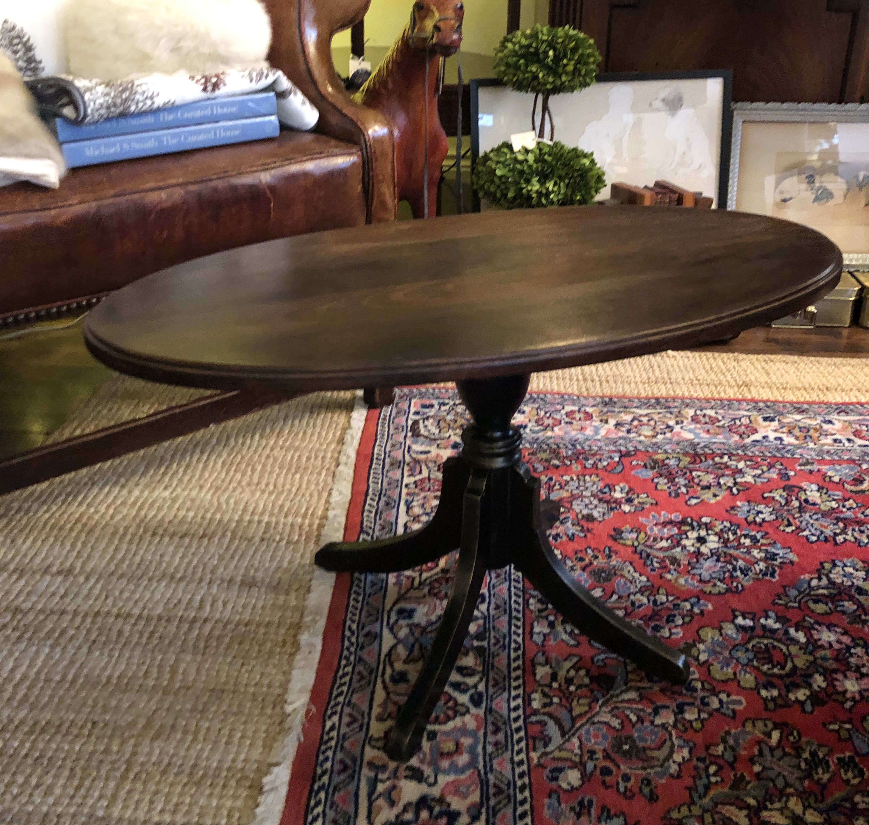 Small Vintage Oval Pedestal Coffee Table