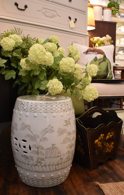 Green and White Ceramic Garden Stool