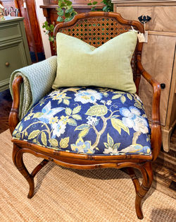 Reupholstered Vintage Cane Back Bamboo Chairs