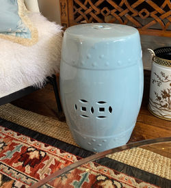 Ceramic Garden Stool - Light Blue