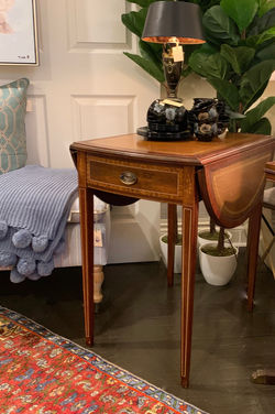 Pair of Vintage Drop-Leaf Leather & Inlay End Tables