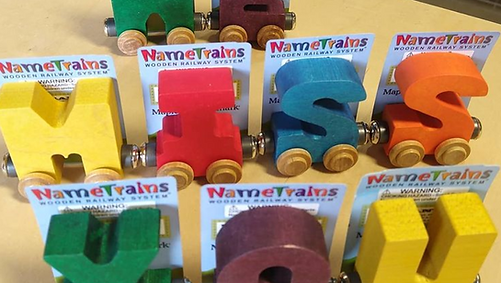 Name Trains wooden toy trains and children's gifts at Angel's Cards and Gifts in New Hope PA