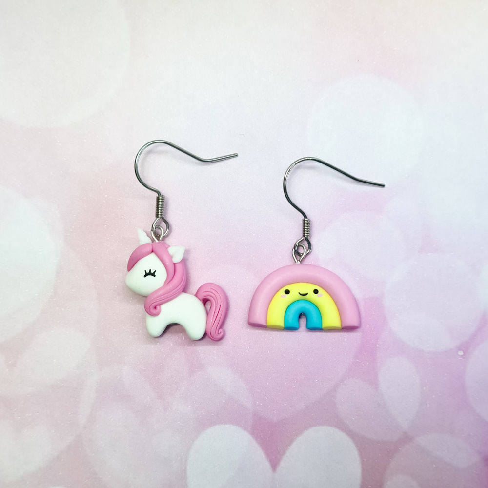 Orecchini unicorno + arcobaleno kawaii