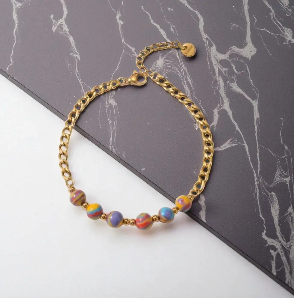 Thumbnail: Titanium Steel Bracelet - Tricolor Stone Rows