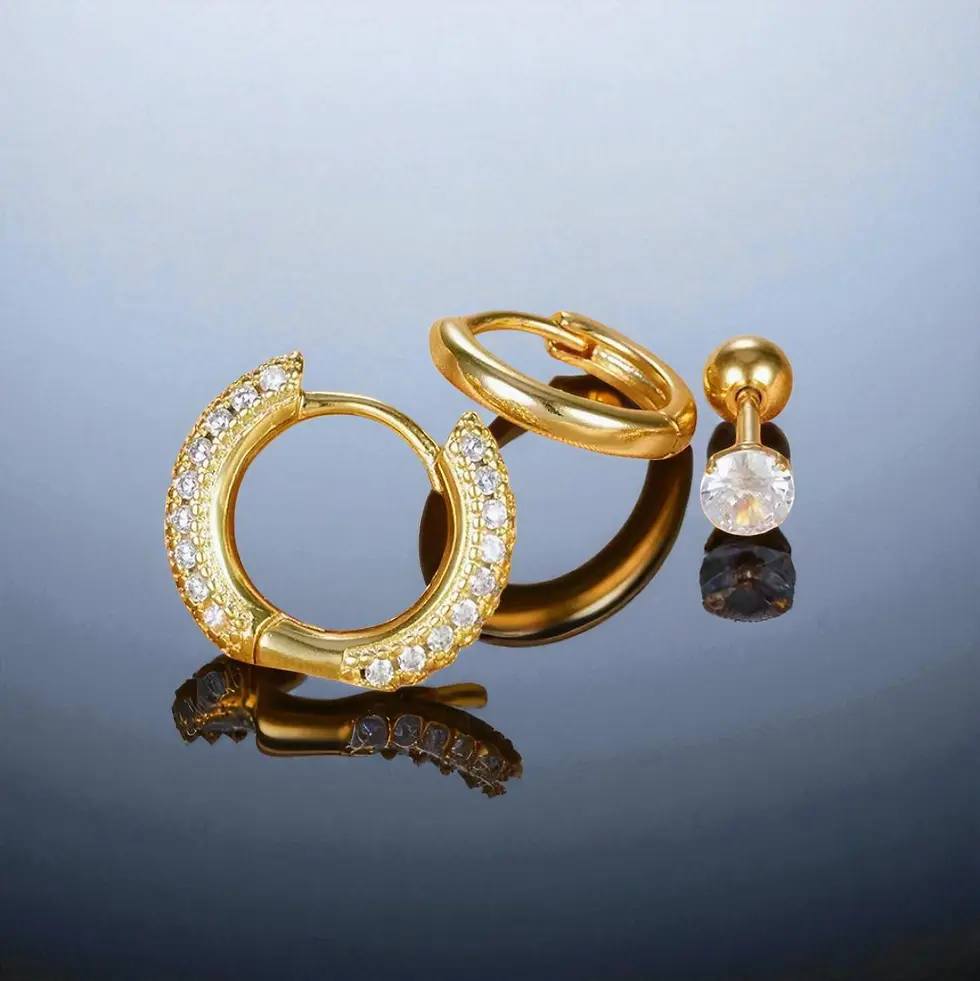 Miniature : 3 boucles d'oreilles Piercing en acier Inoxydable - Trio Géo-Feuille'