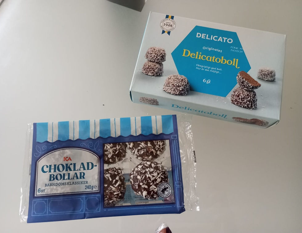 Boxes of chokladboll from different brands