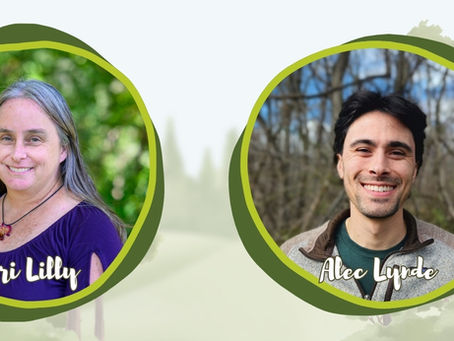 Portrait of Lori and Alec in organic circles with a forest background