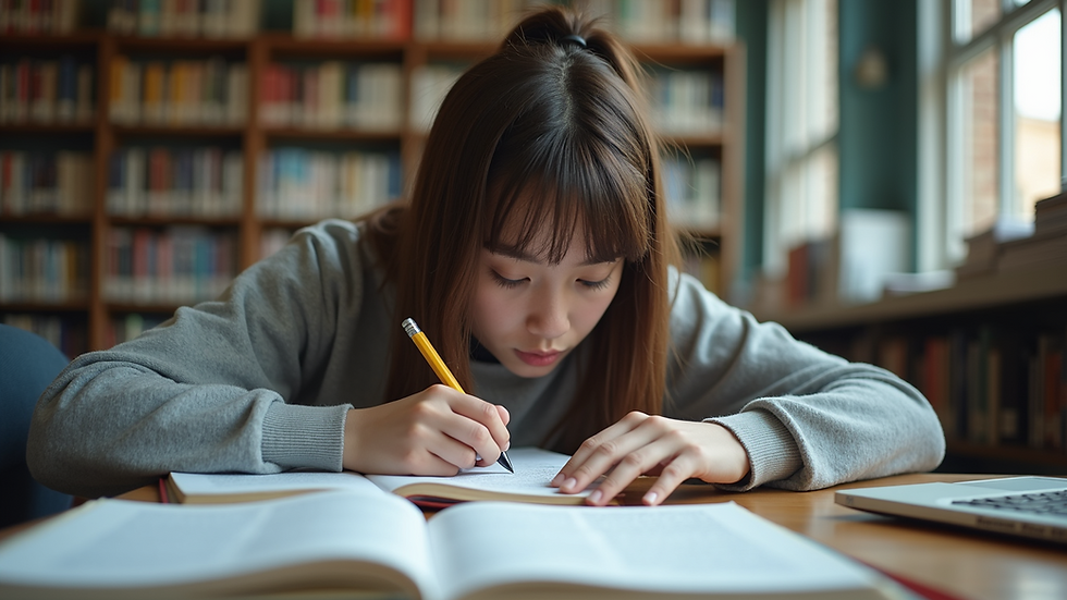 Eye-level view of a high school athlete studying with textbooks