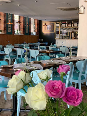 dining room with fresh flowers