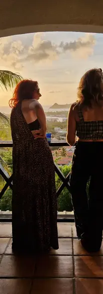 ladies having a chat over sunset view