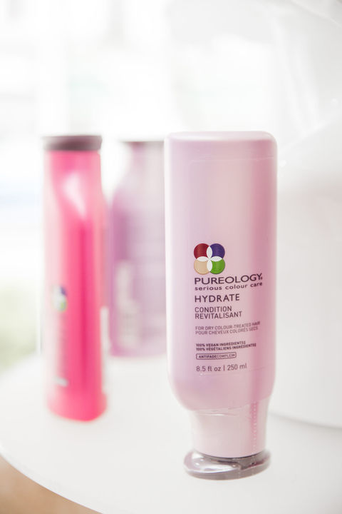 Hair products on shelf