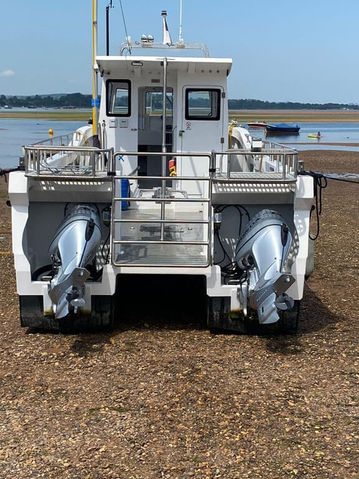 A small boat out of the water