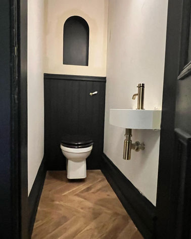 Narrow toiler with sink