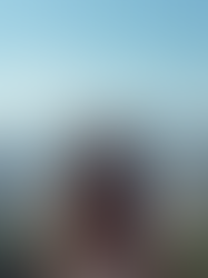 Mulher vista de costas, com cabelos longos castanhos, olhando para uma cidade grande ao longe. Ela está em um ponto alto, rodeada por vegetação, enquanto observa o horizonte com montanhas e prédios sob um céu azul claro.