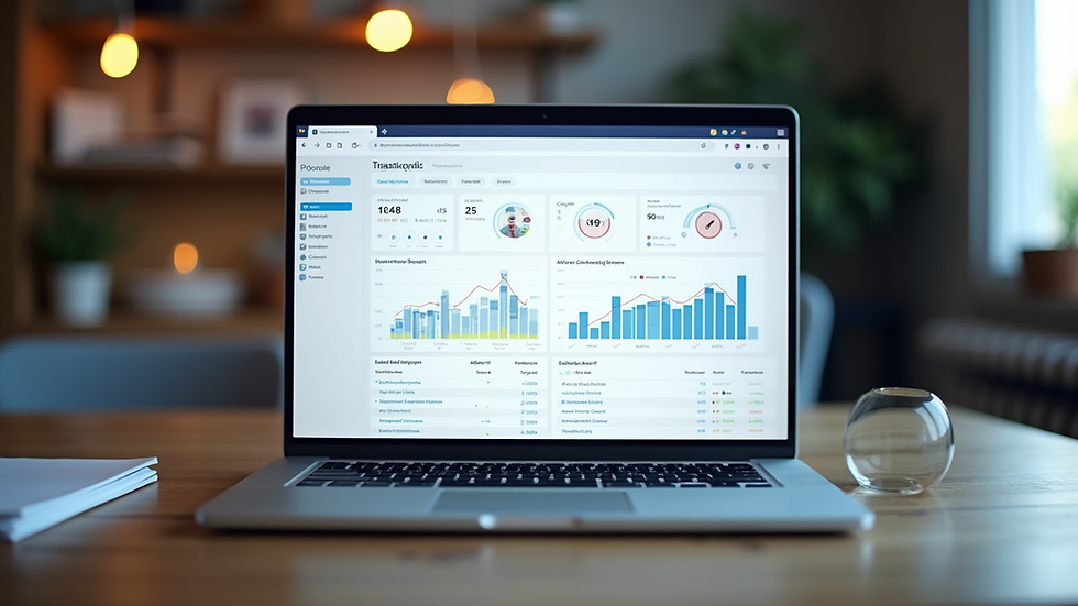 Eye-level view of a modern laptop displaying social media analytics dashboard
