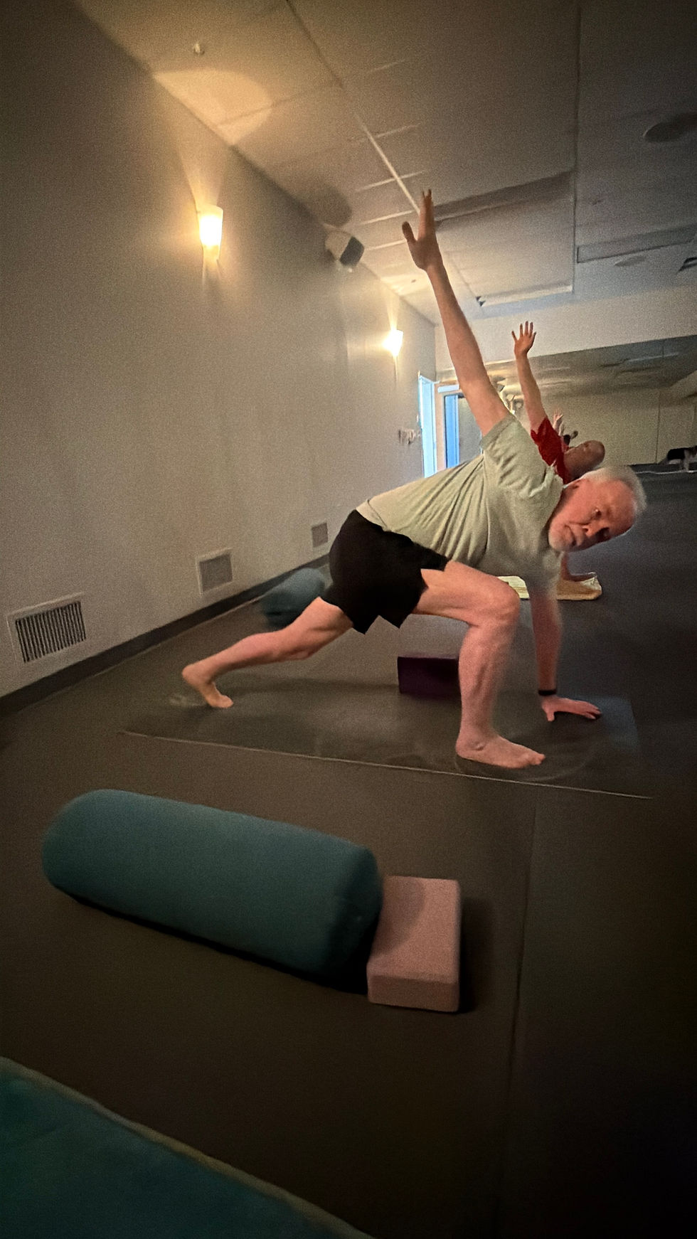 Person in extended side angle yoga pose