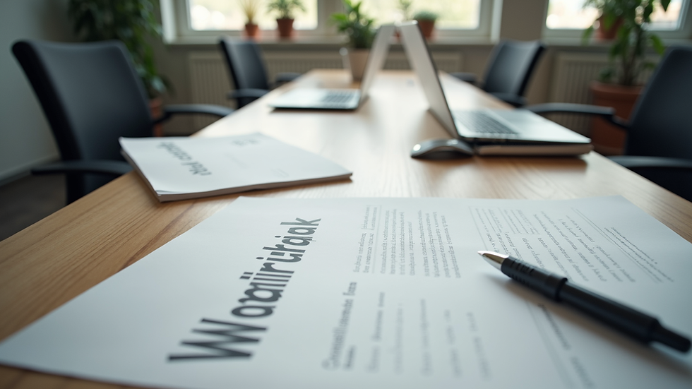 Eye-level view of a modern workspace with branding materials laid out