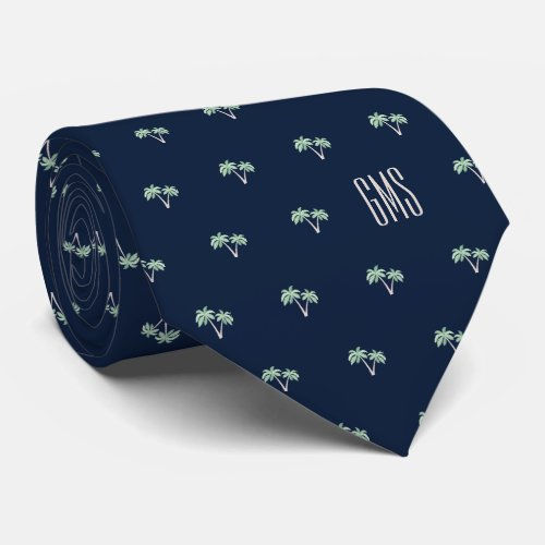 Top 5! Palm Trees Monogrammed Navy Blue Neck Tie