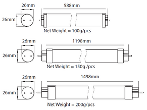 LED T8 Tube Product Dimension