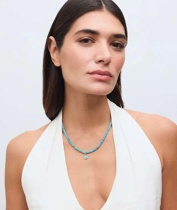 Miniatura: Collar bolas Turquesa con cuarzo larimar azul