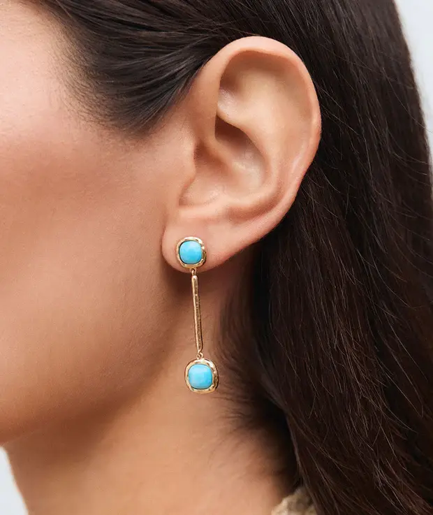 Miniatura: Pendientes largos Turquesa con cuarzo larimar azul