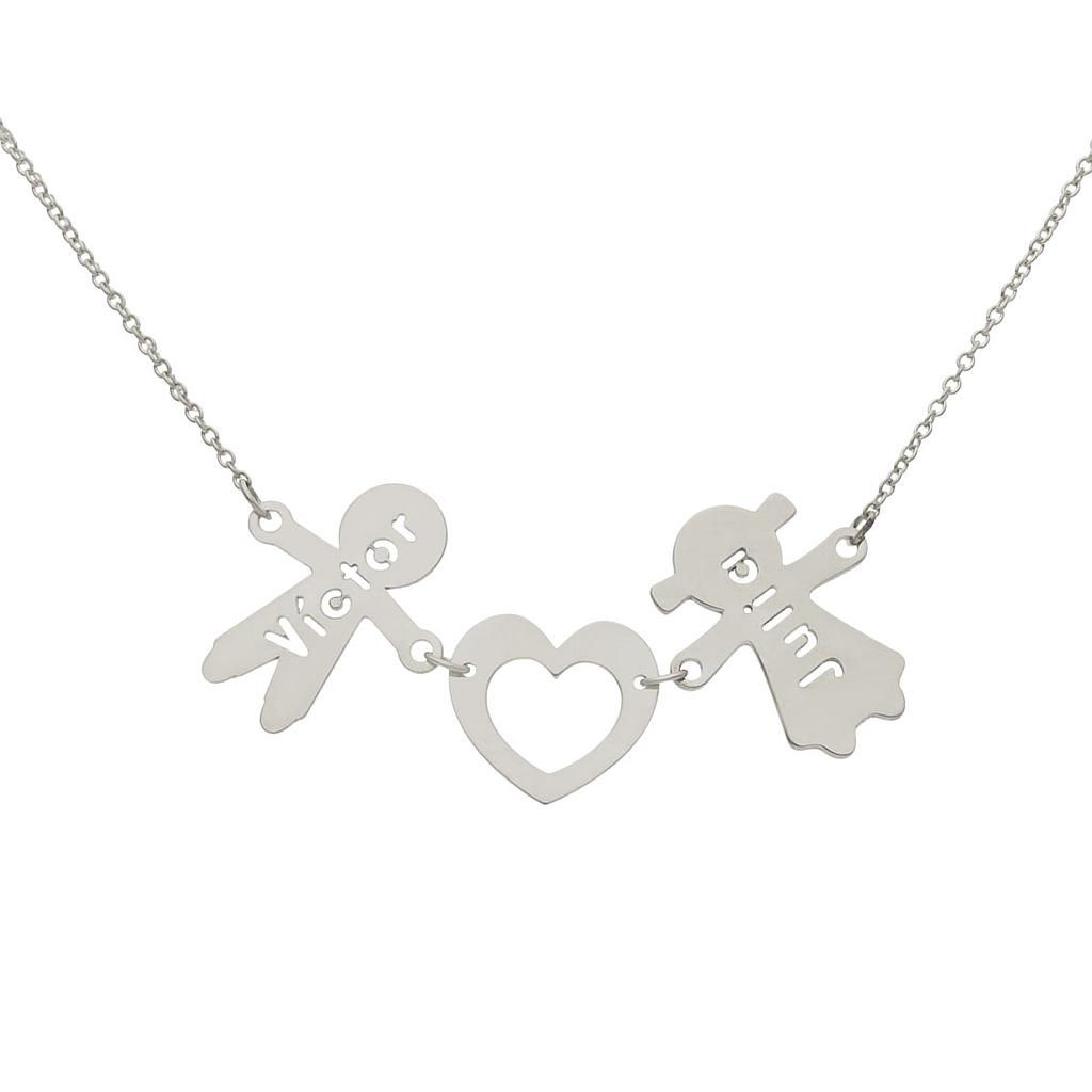 COLGANTE NIÑO + CORAZON + NIÑA NOMBRES PLATA