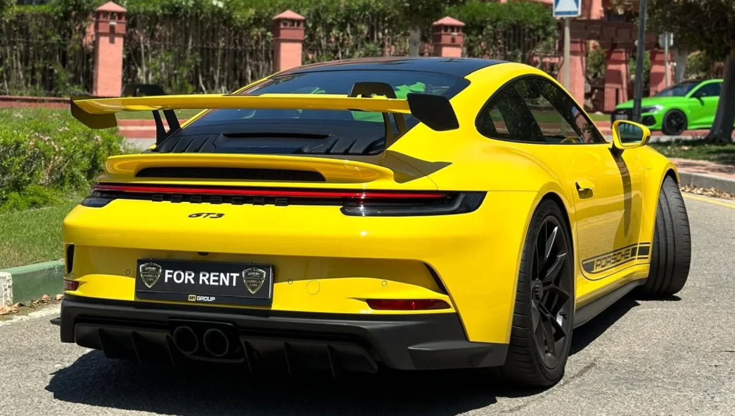 Rear view of Porsche 911 GT3 high-performance sports car in Marbella