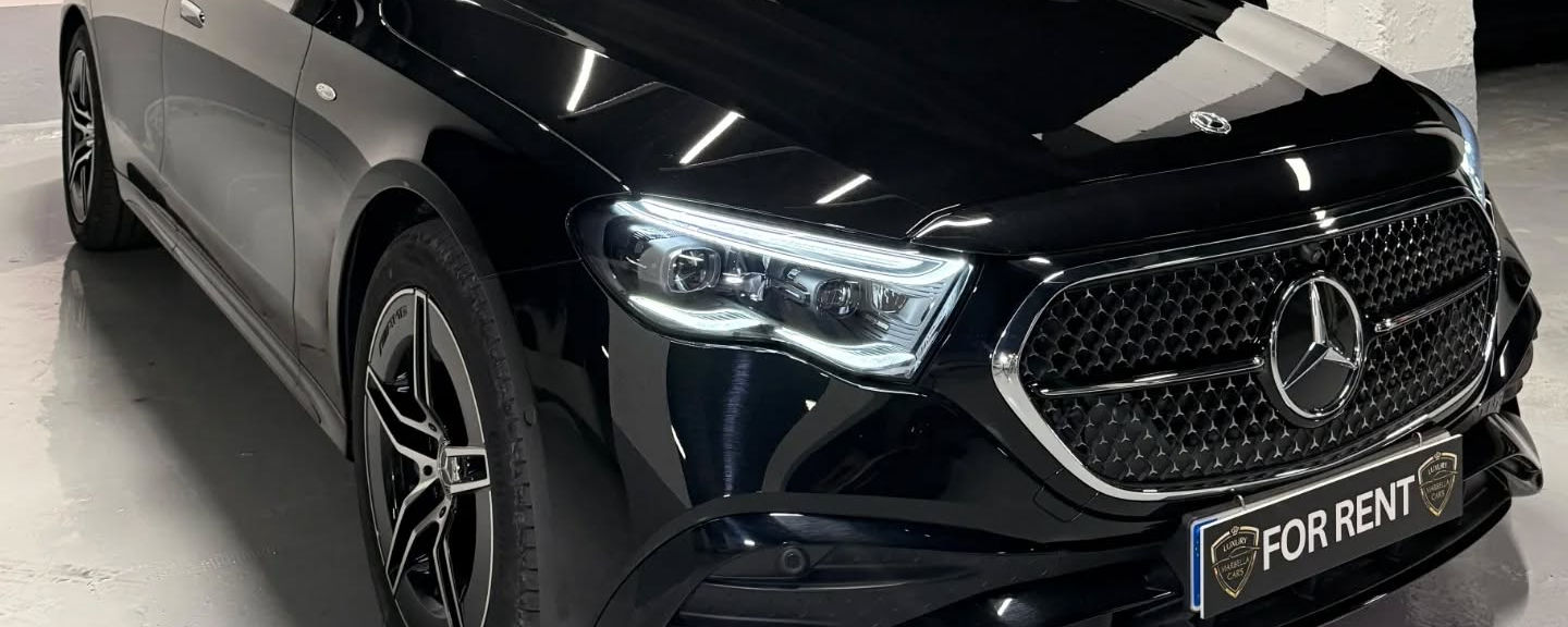 Front angle of Mercedes-Benz E-Class available for hire in Marbella