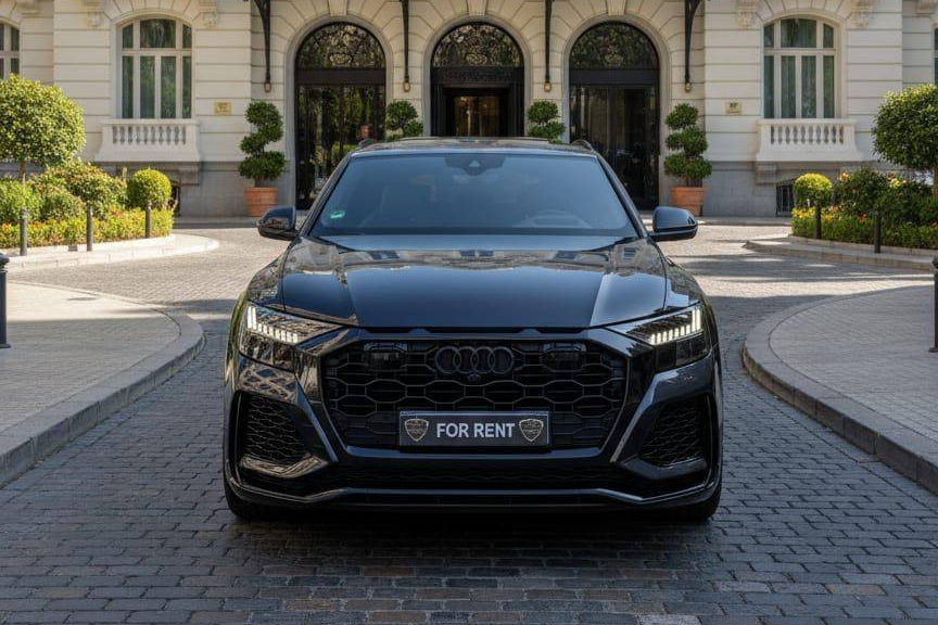 Rear view of Audi RS Q8 high-performance SUV available for hire in Marbella
