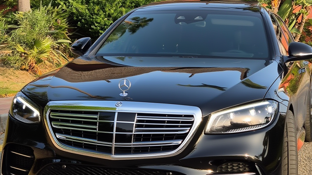 Front view of Mercedes-Benz S-Class luxury sedan rental in Marbella
