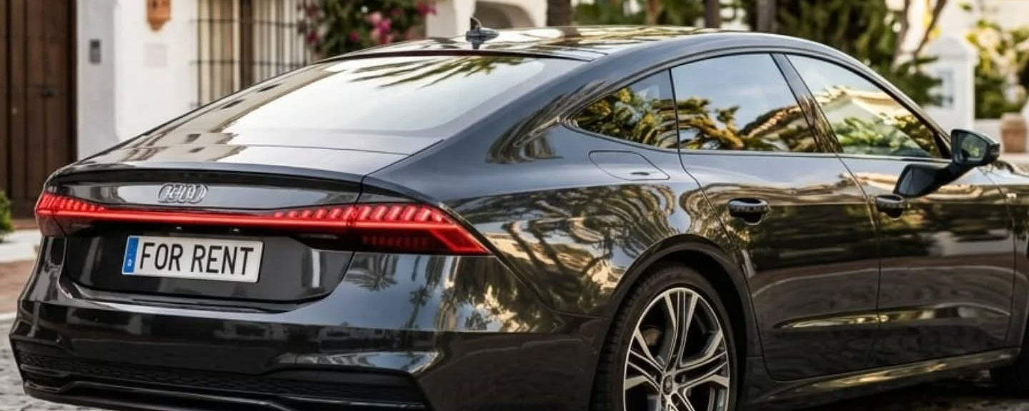 Rear side view of Audi A7 luxury car rental in Marbella