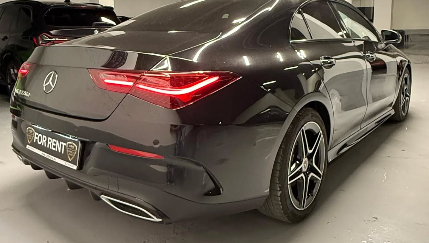 Rear view of Mercedes-Benz CLA premium rental car in Marbella