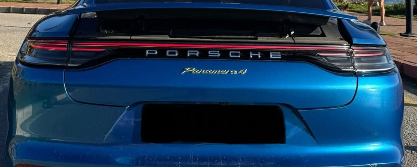 Rear view of Porsche Panamera 4 high-performance sports sedan in Marbella