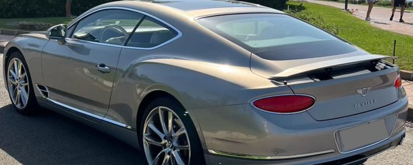 Rear left angle of Bentley Continental GT luxury grand tourer in Marbella