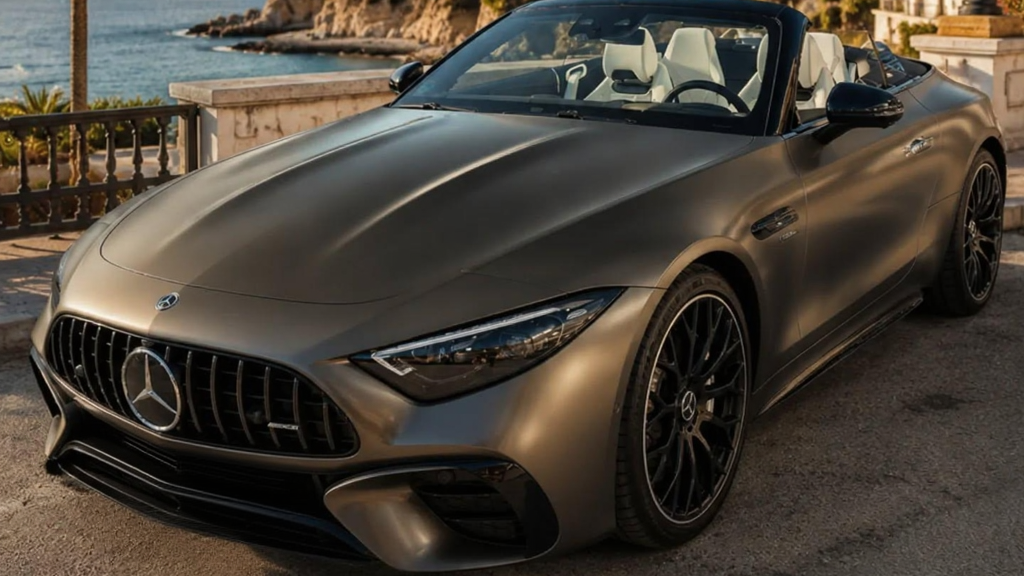 Front view of Mercedes-AMG SL luxury roadster available for rent in Marbella