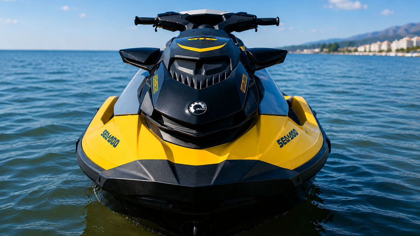 Sea‑Doo GTR 230 jet ski front view on the water in Marbella, high‑performance jet ski rental on the Costa del Sol